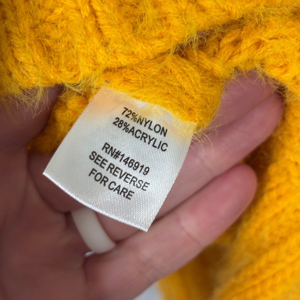 SUN MOON Cable Knit Turtleneck Sweater‎ XS Mustard Marigold Crop Cozy Flare Bell - Picture 8 of 10